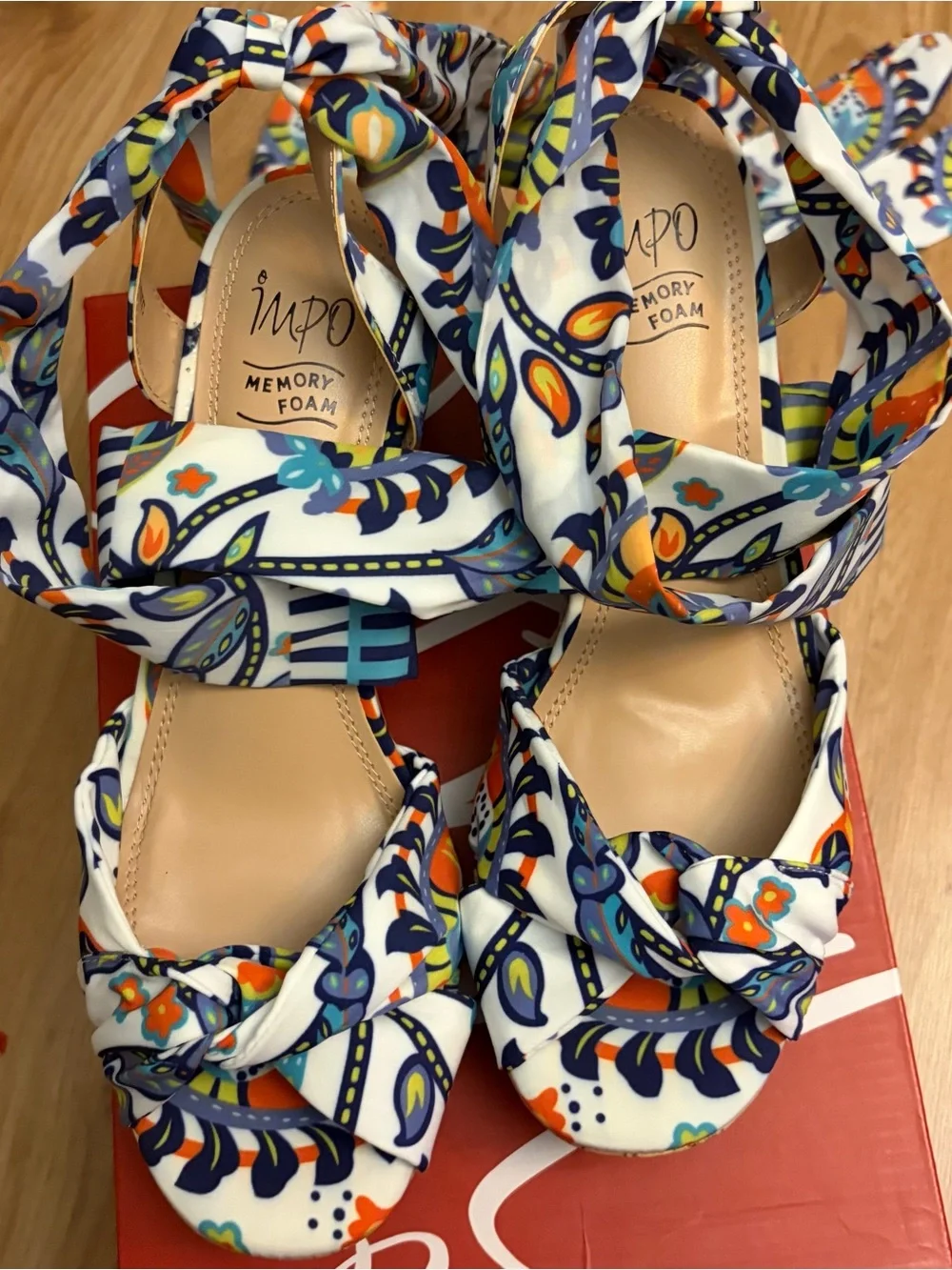 Impo Floral Tie-Wrap Cork Wedge Sandal Heels